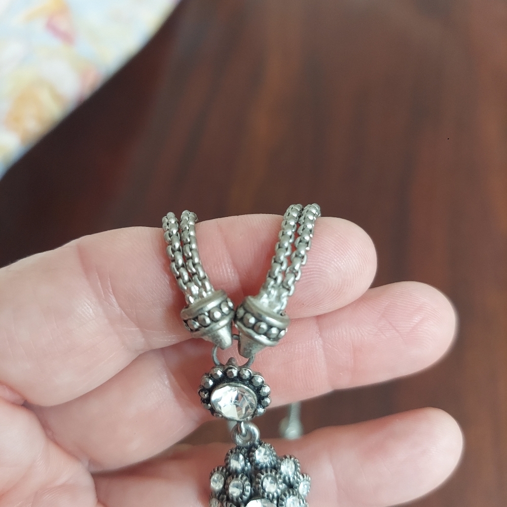 Vintage Cookie Lee Faux Diamond Necklace Silvertone - Picture 8 of 14
